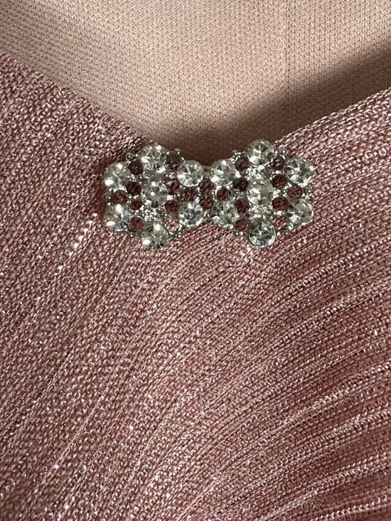 SLNY Tiered Metallic Shift Dress Womens 14 Faded Rose Flutter Sleeve Formal - Picture 6 of 10